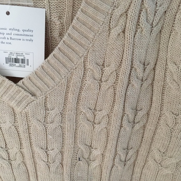 🌟NWT Beige Classic Cotton Cable, V-neck Sweater - Picture 3 of 6